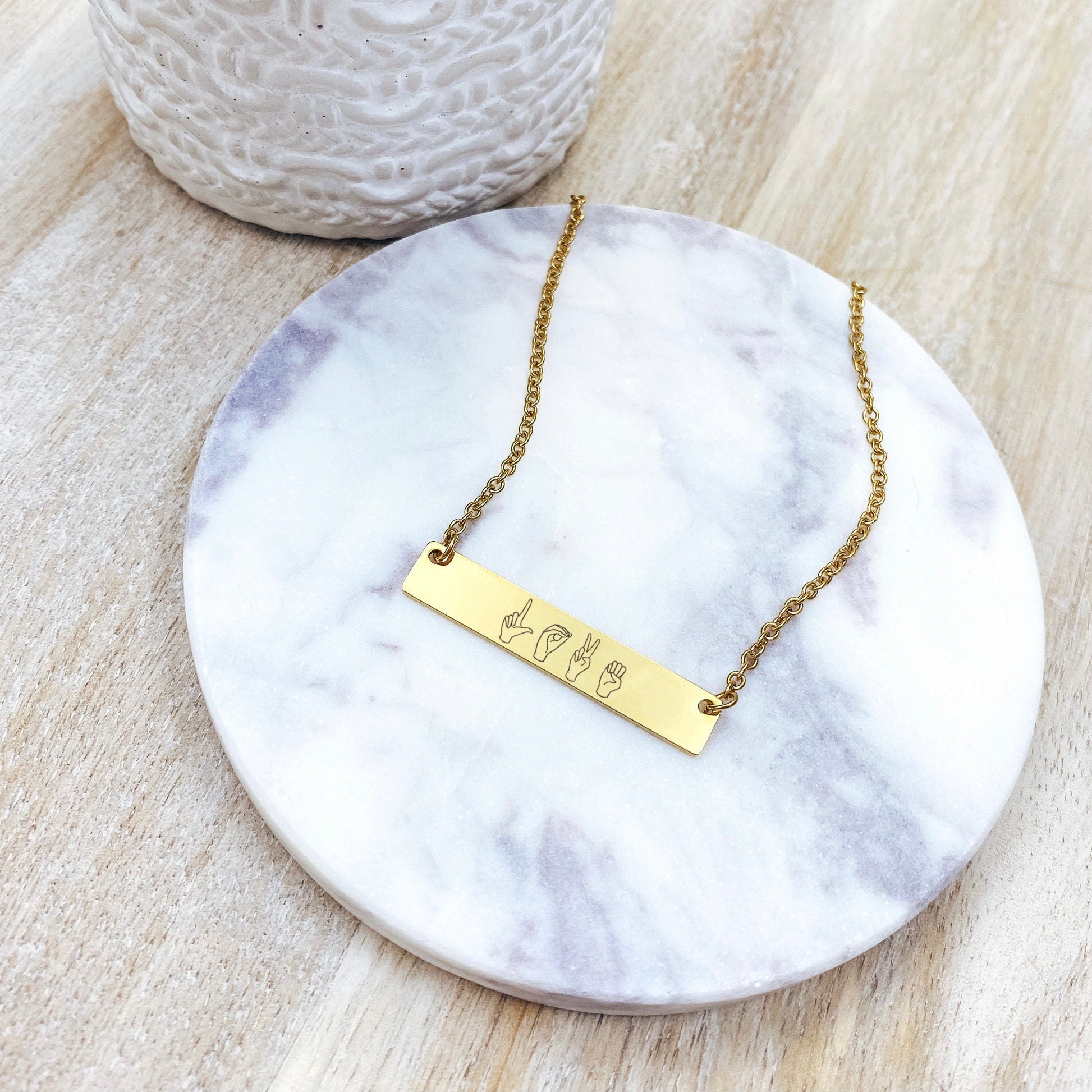 LOVE SIGN LANGUAGE BAR NECKLACE - Avy + Tay