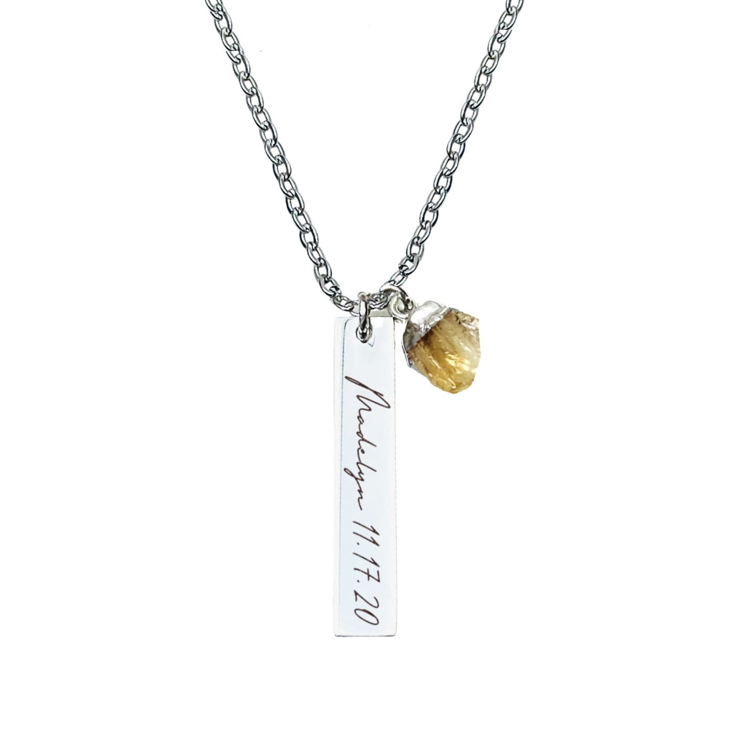 NAME + RAW BIRTHSTONE BAR NECKLACE - Avy + Tay