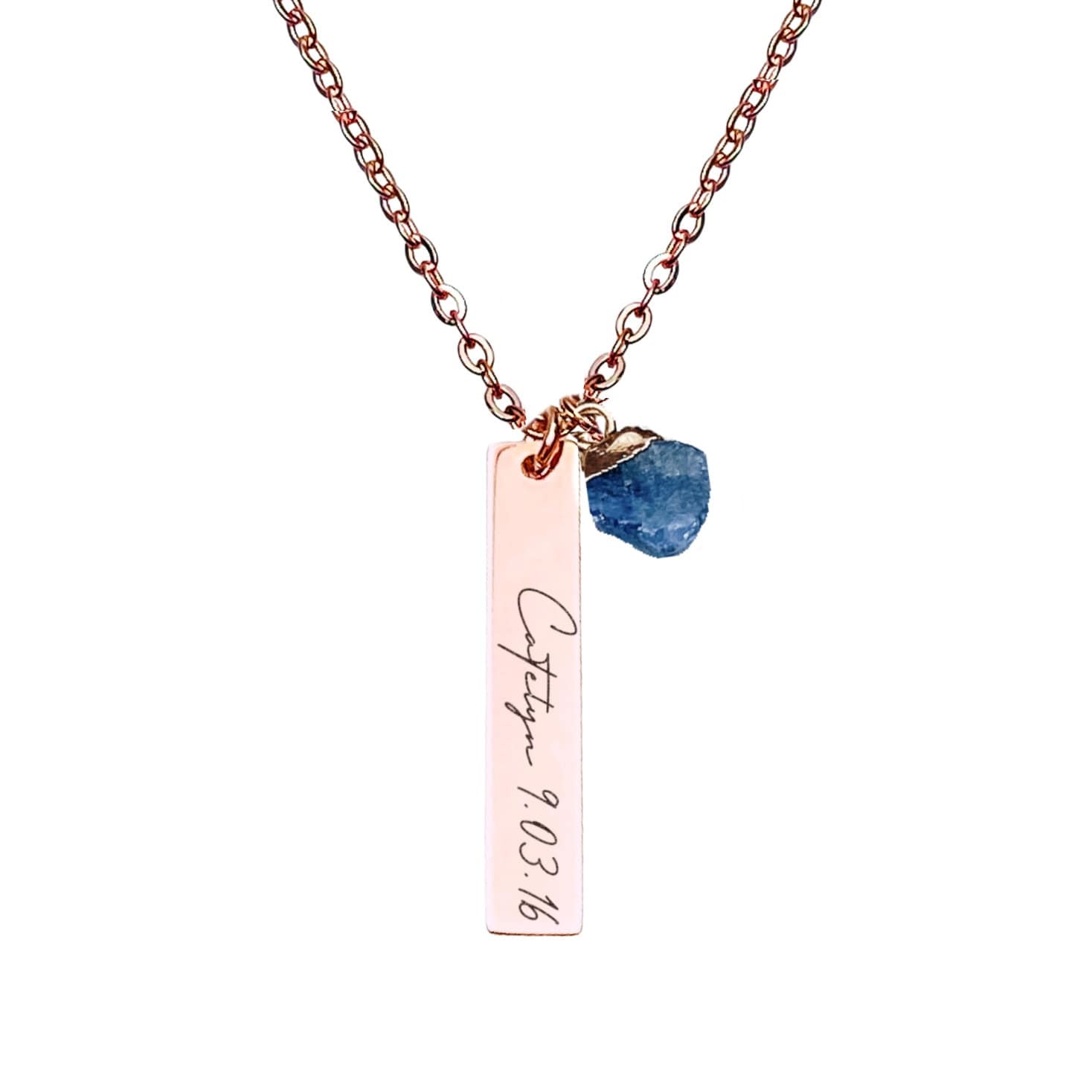 NAME + RAW BIRTHSTONE BAR NECKLACE - Avy + Tay