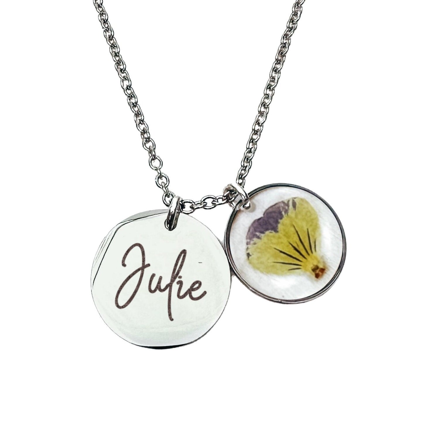 PERSONALIZED NAME + REAL BIRTH FLOWER NECKLACE - Avy + Tay