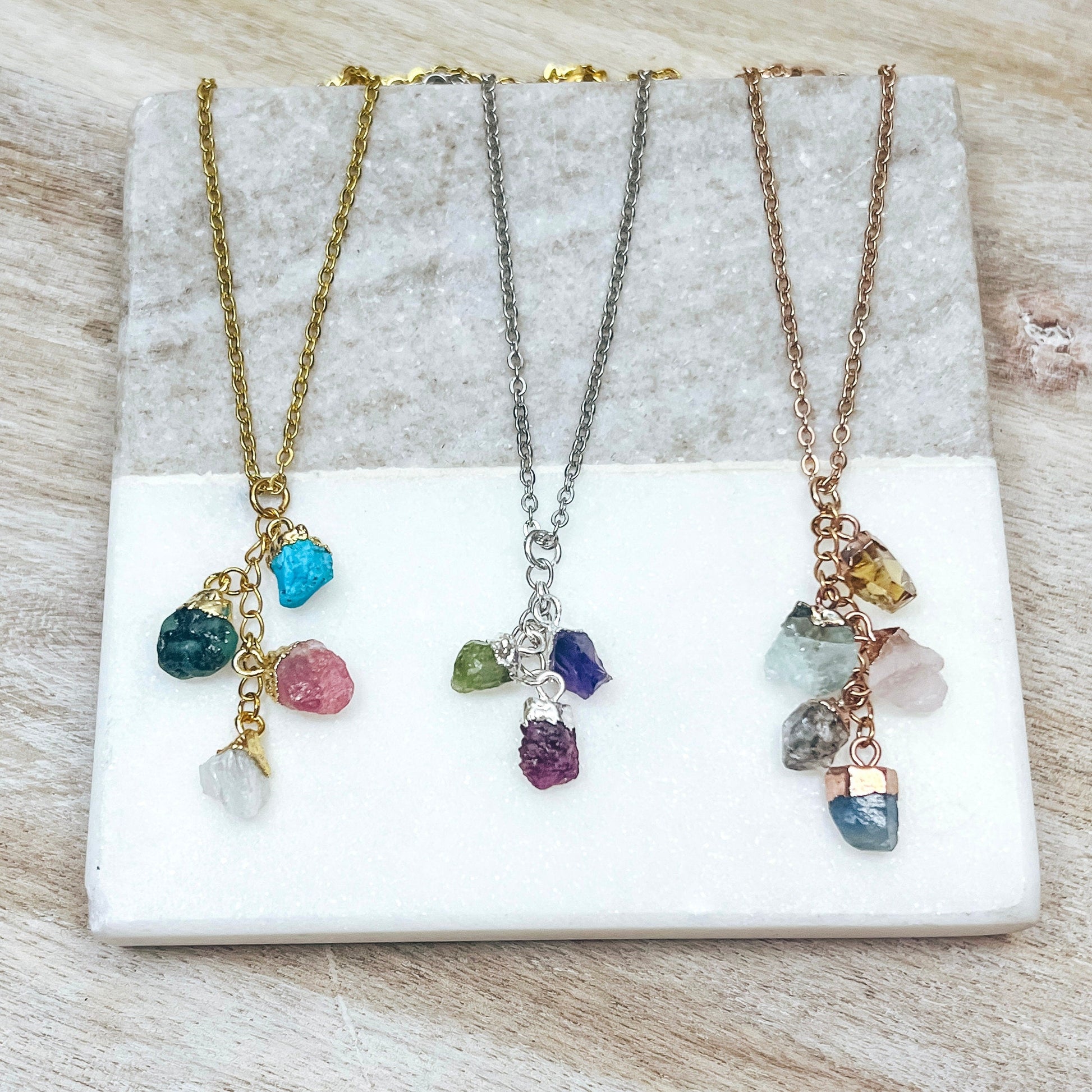 RAW BIRTHSTONE CLUSTER NECKLACE - Avy + Tay