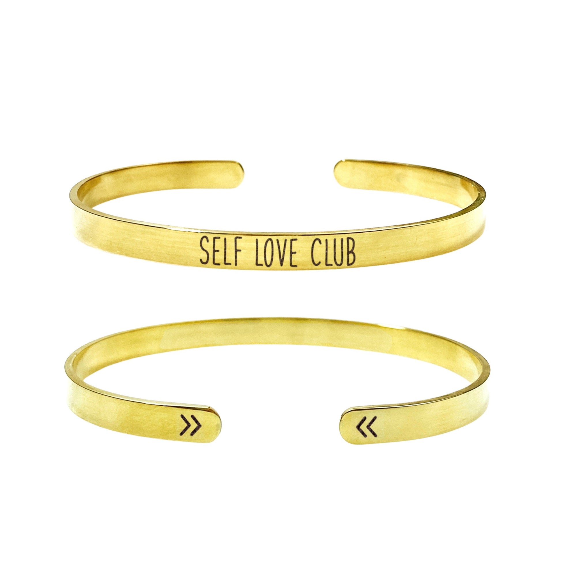 Self Love Club Cuff Bracelet 14k Gold Plated Stainless Steel Inspirational Bracelet Handmade Jewelry Made in USA - Avy + Tay