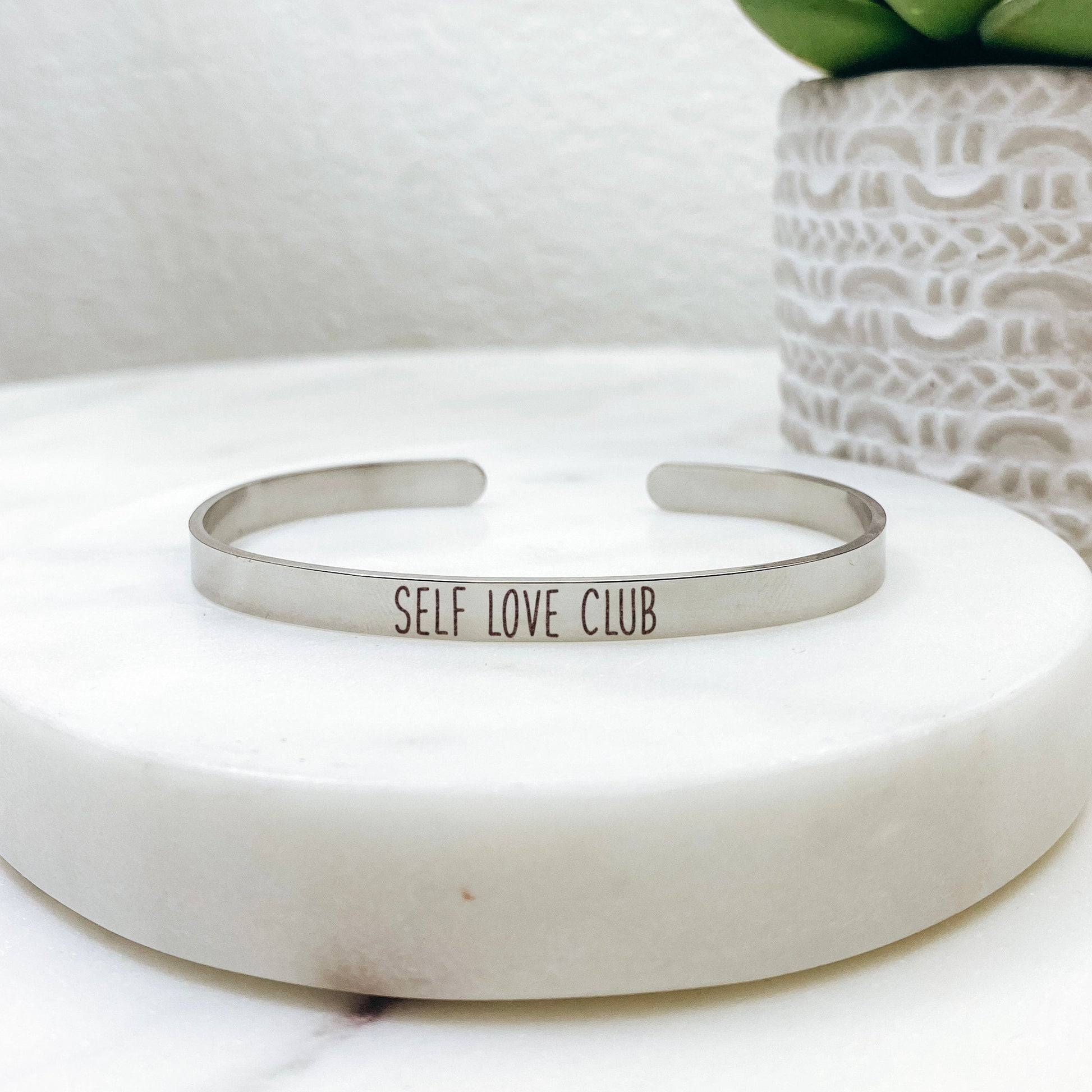 Self Love Club Cuff Bracelet 14k Gold Plated Stainless Steel Inspirational Bracelet Handmade Jewelry Made in USA - Avy + Tay