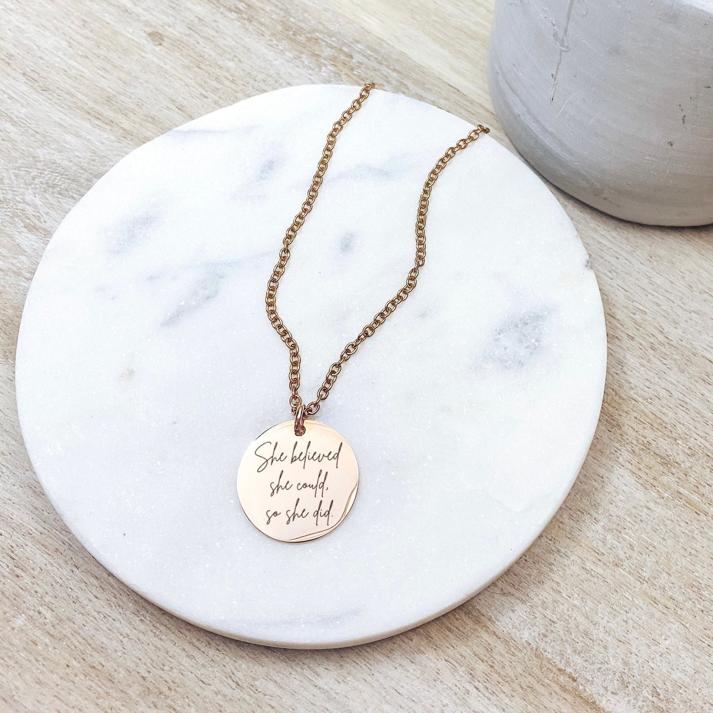 She Believed She Could So She Did Necklace 14k Gold Plated Stainless Steel Inspirational Necklace Handmade Jewelry Made in USA - Avy + Tay