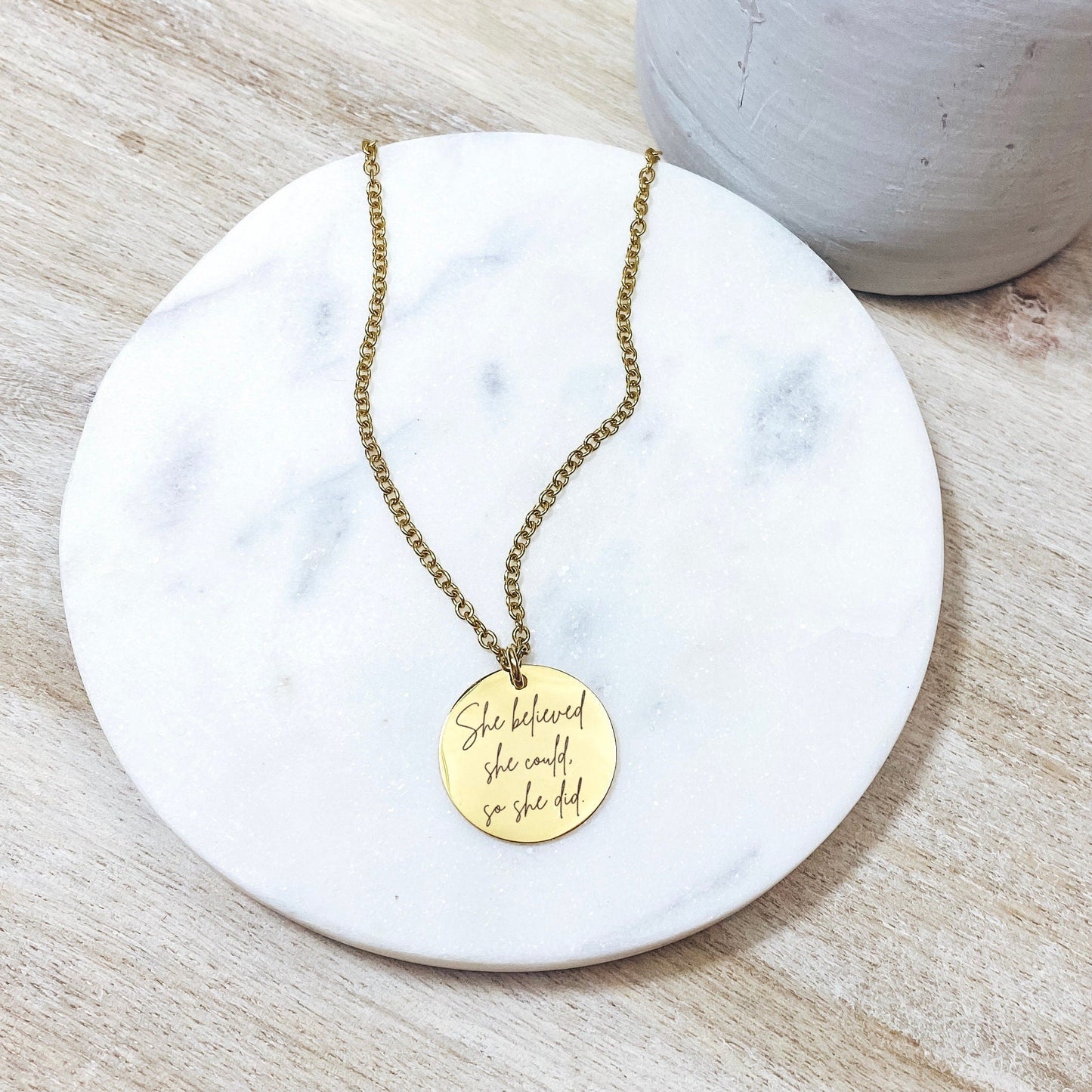 She Believed She Could So She Did Necklace 14k Gold Plated Stainless Steel Inspirational Necklace Handmade Jewelry Made in USA - Avy + Tay