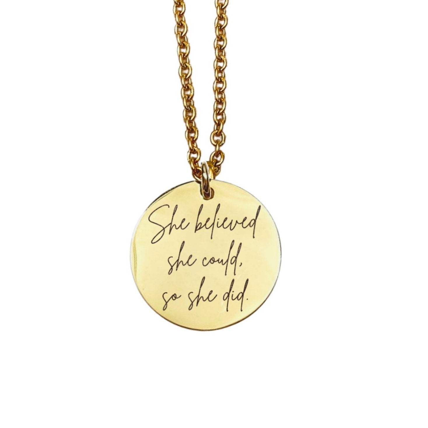 She Believed She Could So She Did Necklace 14k Gold Plated Stainless Steel Inspirational Necklace Handmade Jewelry Made in USA - Avy + Tay