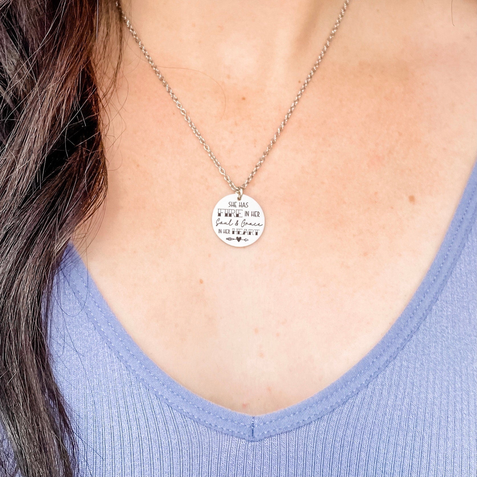 She Has Fire In Her Soul And Grace In Her Heart Necklace 14k Gold Plated Stainless Steel Inspirational Necklace Handmade Jewelry Made in USA - Avy + Tay