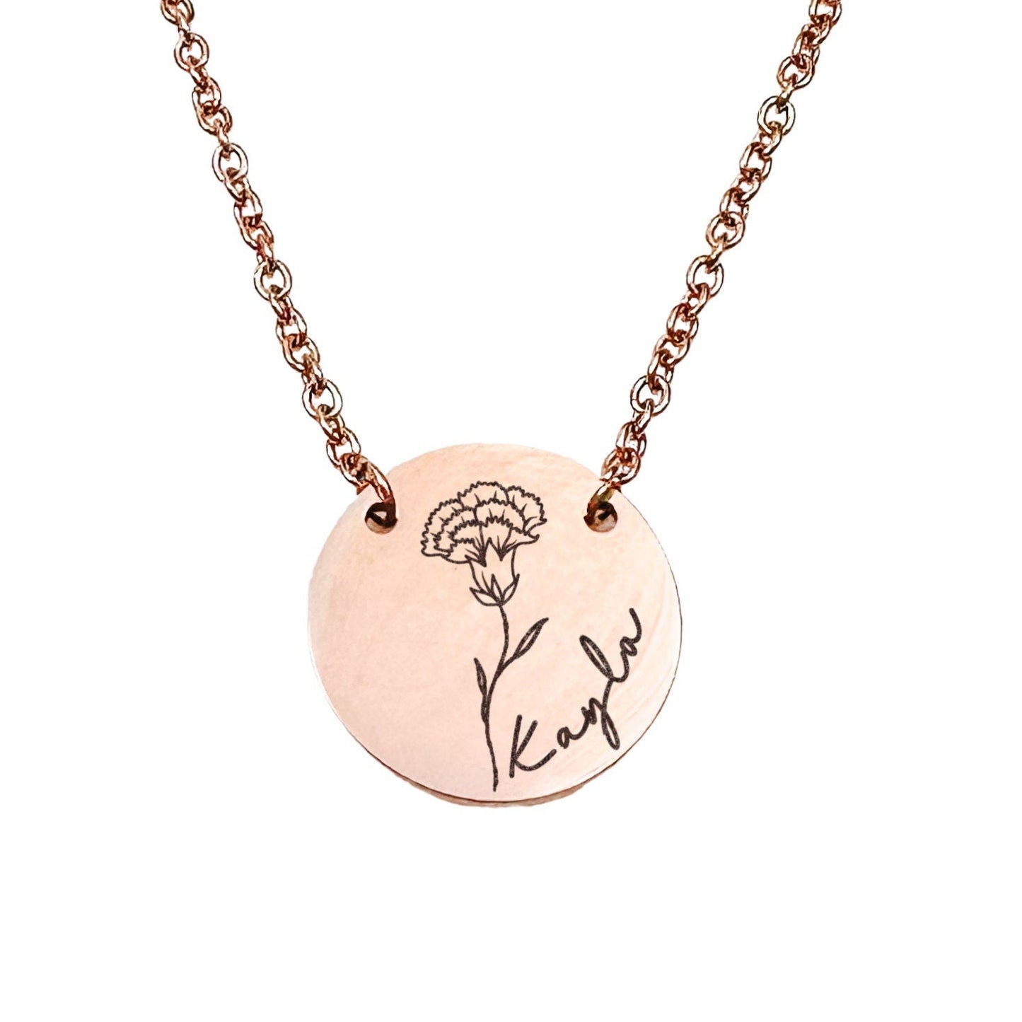 SIMPLE BIRTH FLOWER + NAME NECKLACE - Avy + Tay