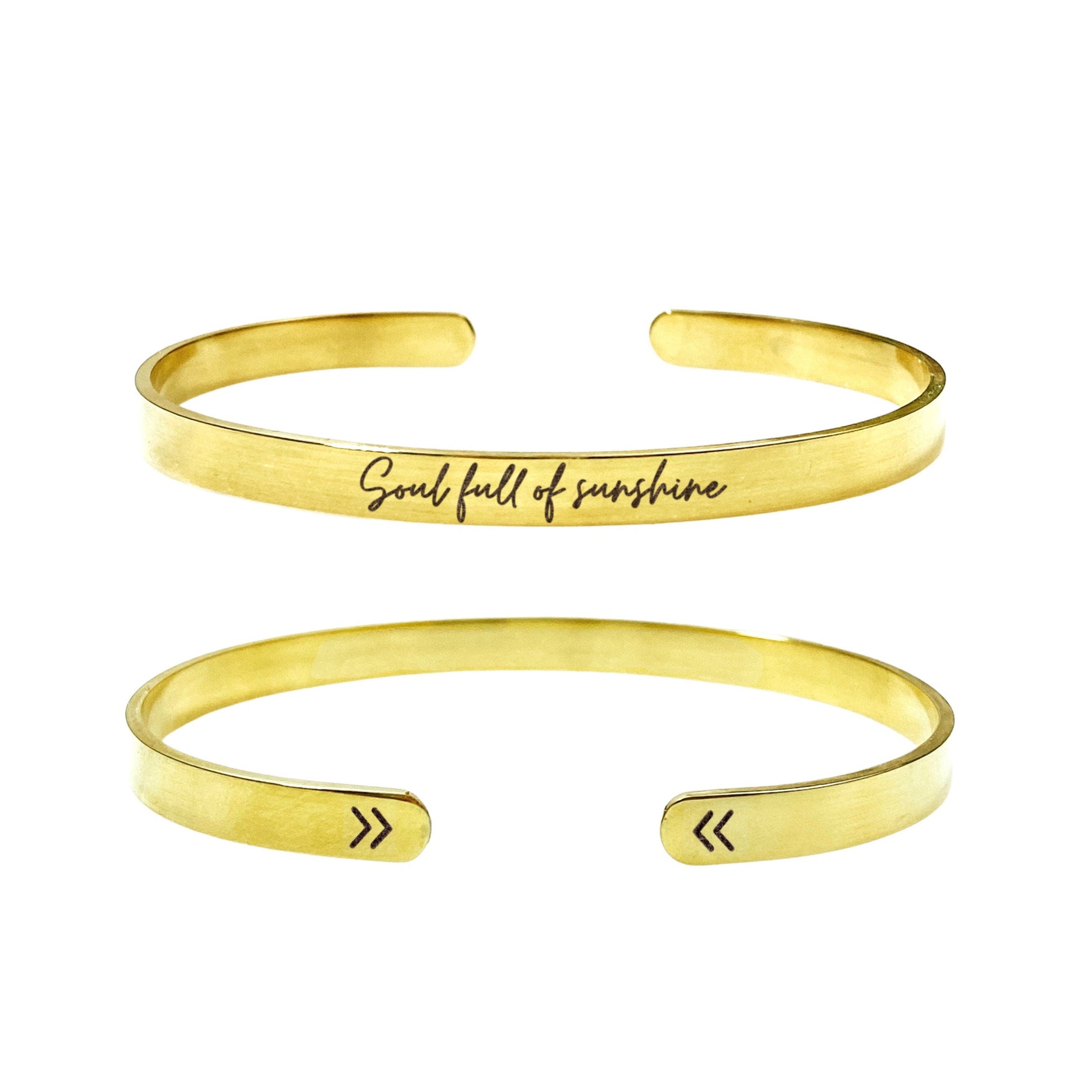 Soul Full Of Sunshine Cuff Bracelet 14k Gold Plated Stainless Steel Inspirational Bracelet Handmade Jewelry Made in USA - Avy + Tay