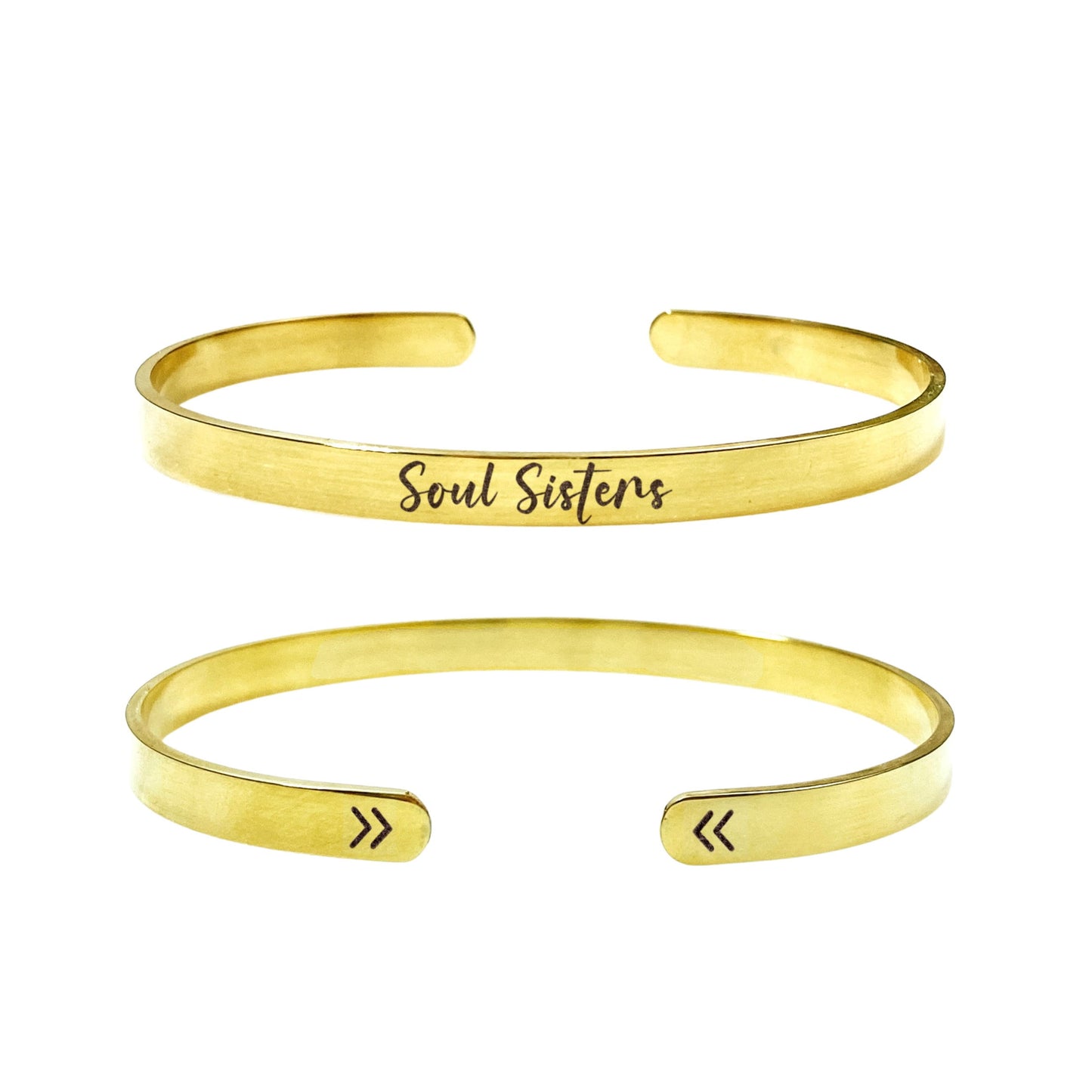 Soul Sisters Cuff Bracelet 14k Gold Plated Stainless Steel Inspirational Bracelet Handmade Jewelry Made in USA - Avy + Tay