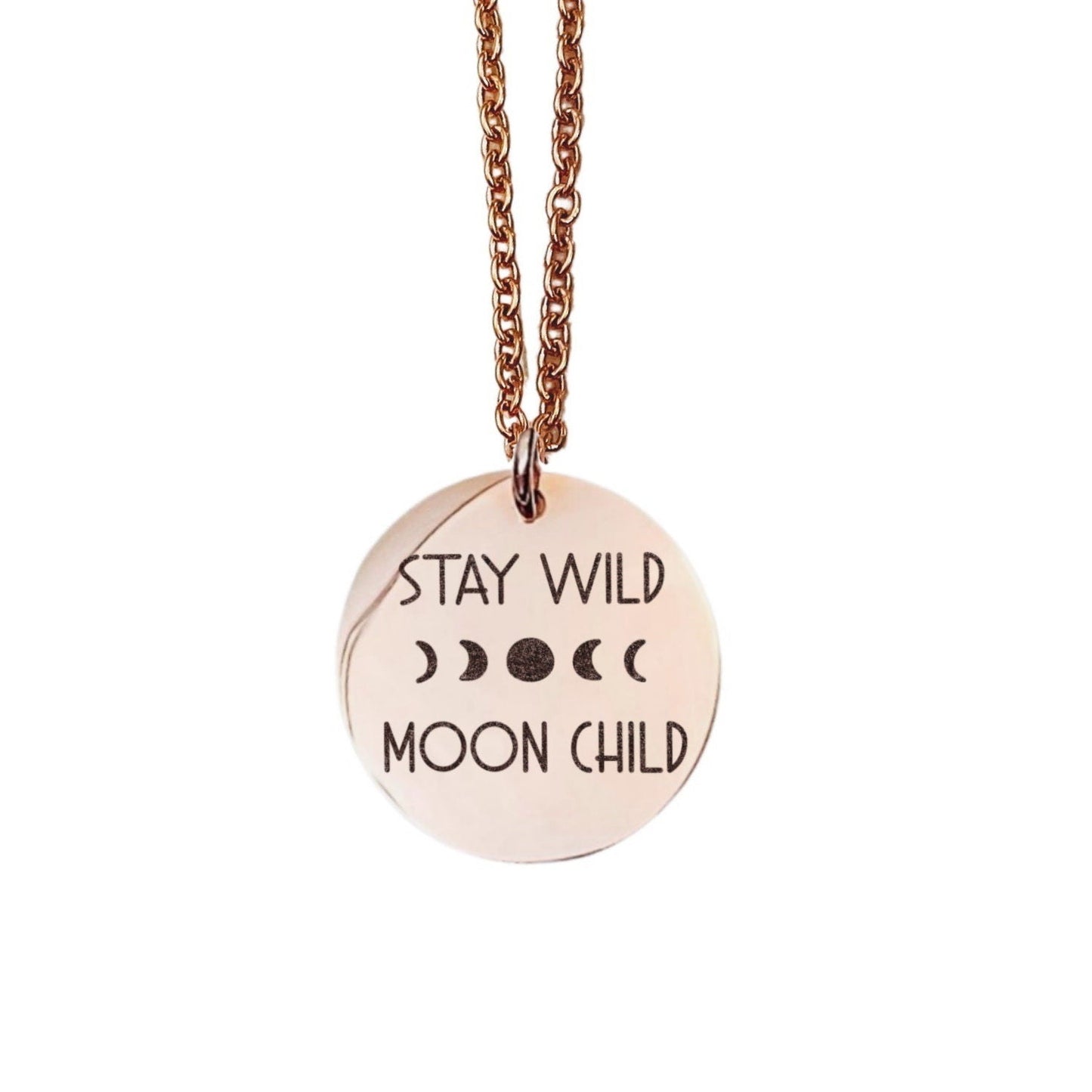 Stay Wild Moon Child Necklace 14k Gold Plated Stainless Steel Inspirational Necklace Handmade Jewelry Made in USA - Avy + Tay