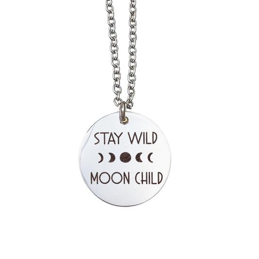 Stay Wild Moon Child Necklace 14k Gold Plated Stainless Steel Inspirational Necklace Handmade Jewelry Made in USA - Avy + Tay