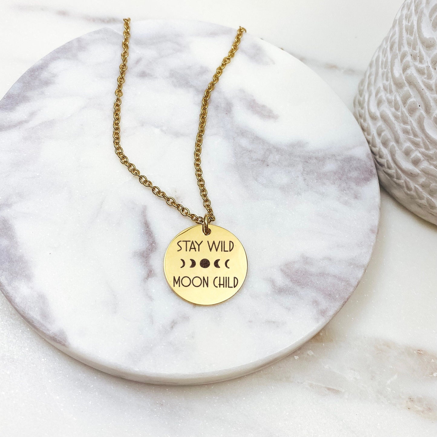 Stay Wild Moon Child Necklace 14k Gold Plated Stainless Steel Inspirational Necklace Handmade Jewelry Made in USA - Avy + Tay