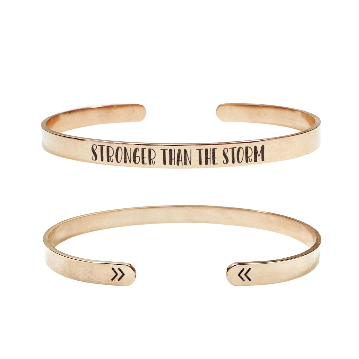 Stronger Than The Storm Cuff Bracelet 14k Gold Plated Stainless Steel Inspirational Bracelet Handmade Jewelry Made in USA - Avy + Tay