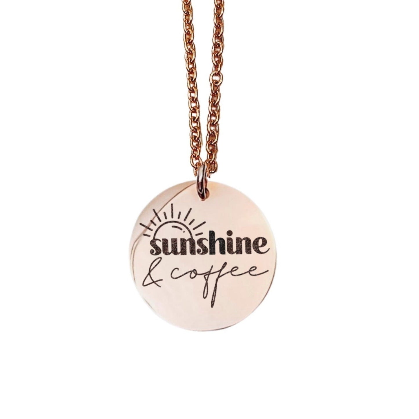 Sunshine And Coffee Necklace 14k Gold Plated Stainless Steel Inspirational Necklace Handmade Jewelry Made in USA - Avy + Tay