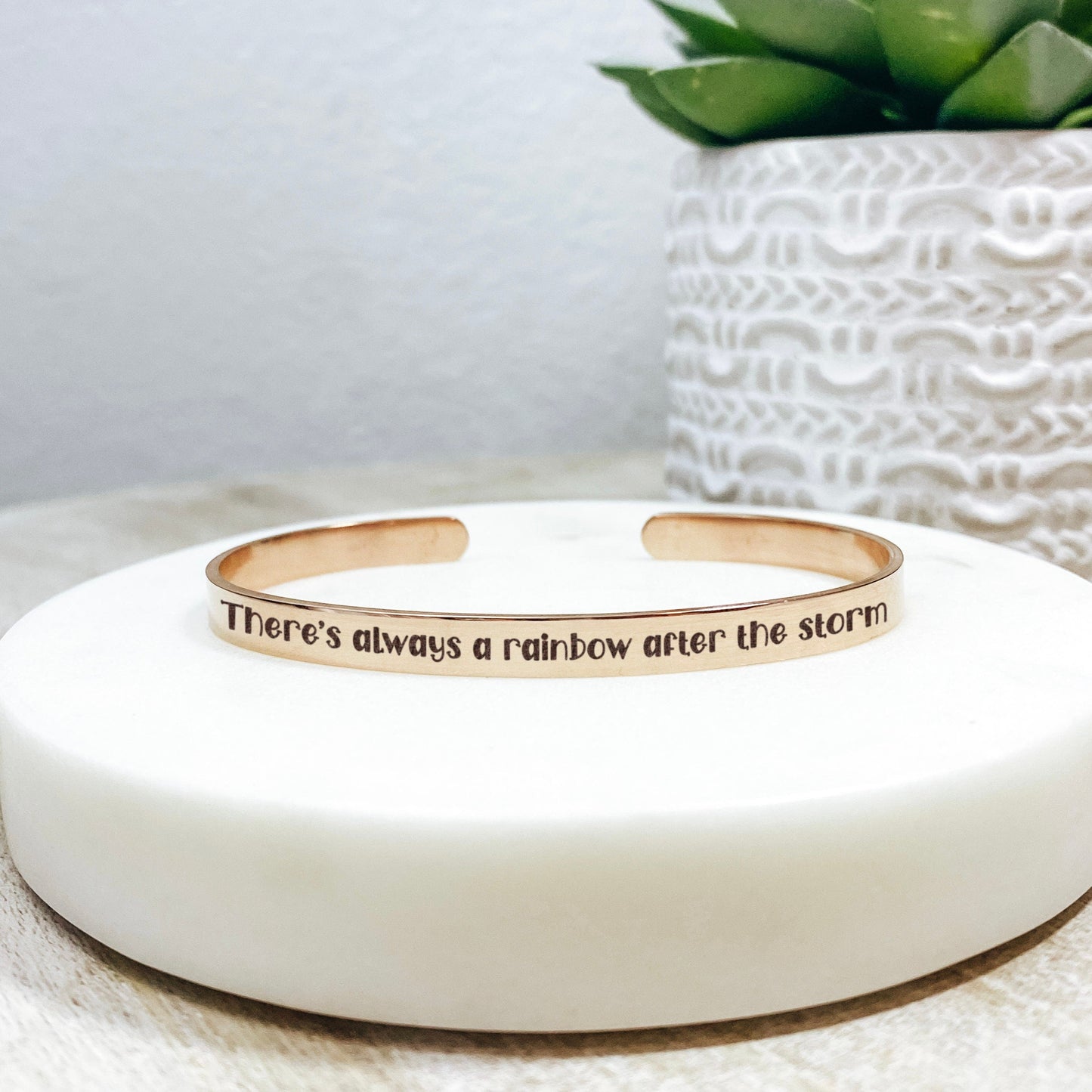 There's Always A Rainbow After The Storm Cuff Bracelet 14k Gold Plated Stainless Steel Inspirational Bracelet Handmade Jewelry Made in USA - Avy + Tay