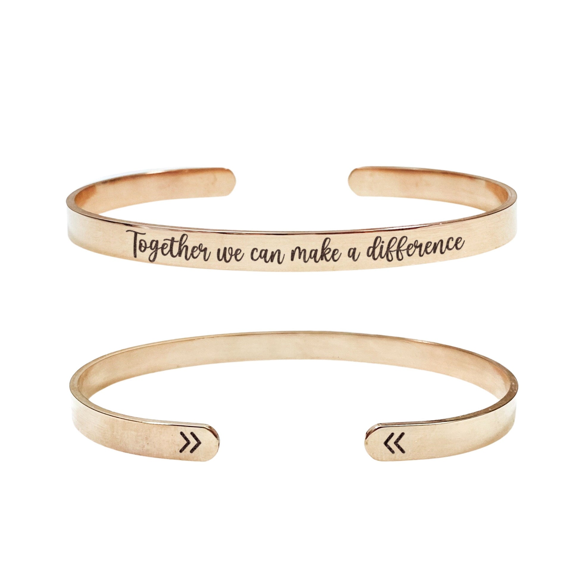 Together We Can Make A Difference Cuff Bracelet 14k Gold Plated Stainless Steel Inspirational Bracelet Handmade Jewelry Made in USA - Avy + Tay