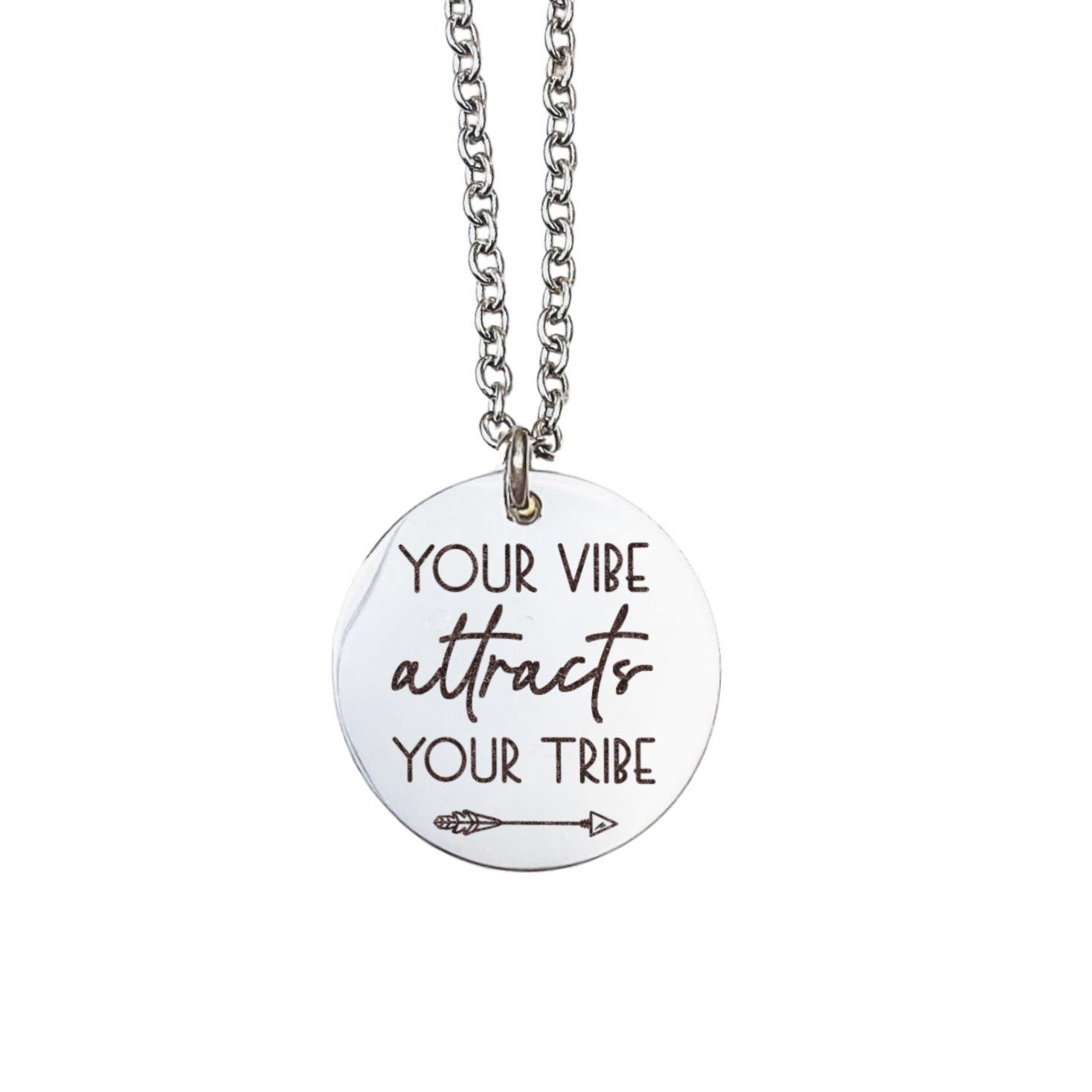 Your Vibe Attracts Your Tribe Necklace 14k Gold Plated Stainless Steel Inspirational Necklace Handmade Jewelry Made in USA - Avy + Tay