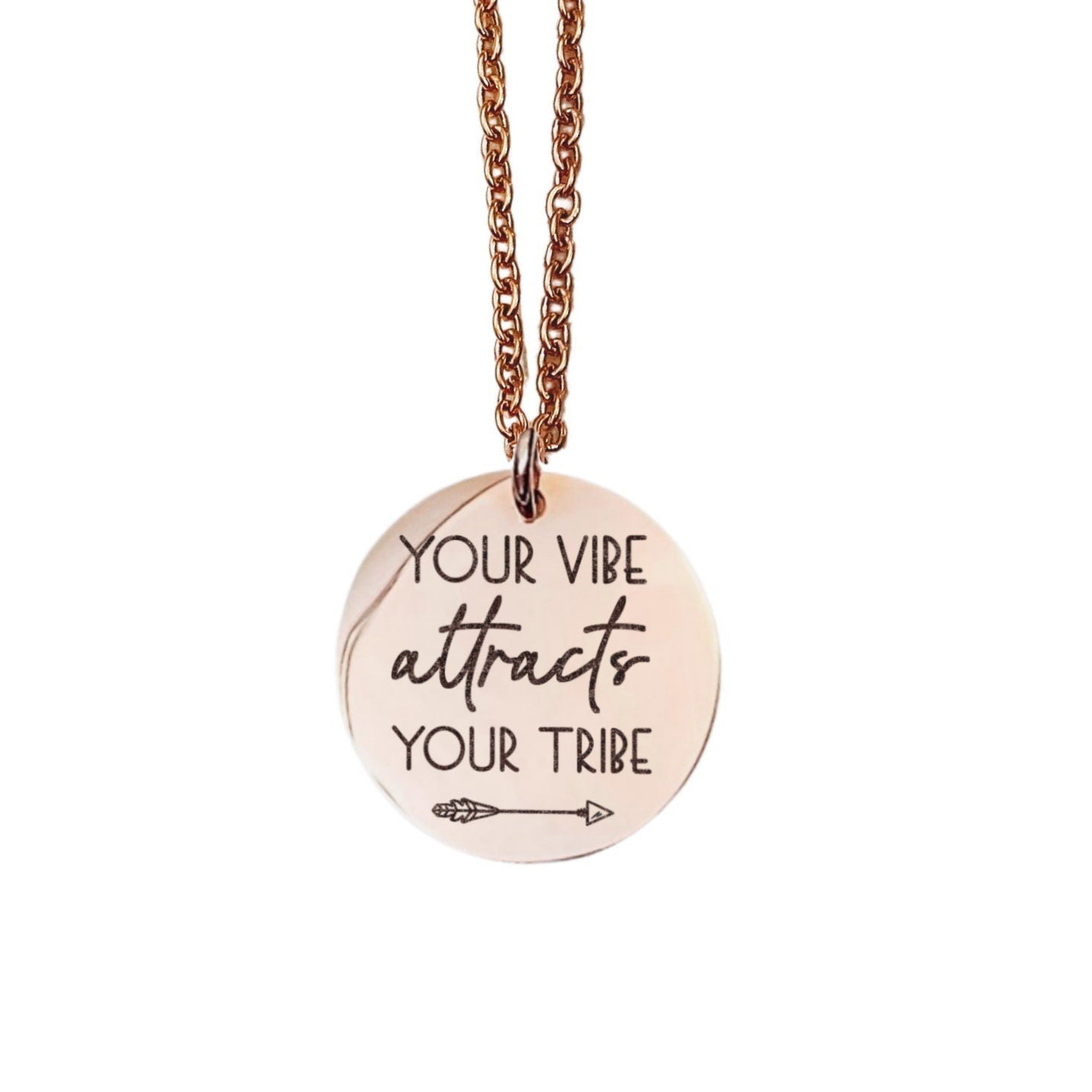 Your Vibe Attracts Your Tribe Necklace 14k Gold Plated Stainless Steel Inspirational Necklace Handmade Jewelry Made in USA - Avy + Tay