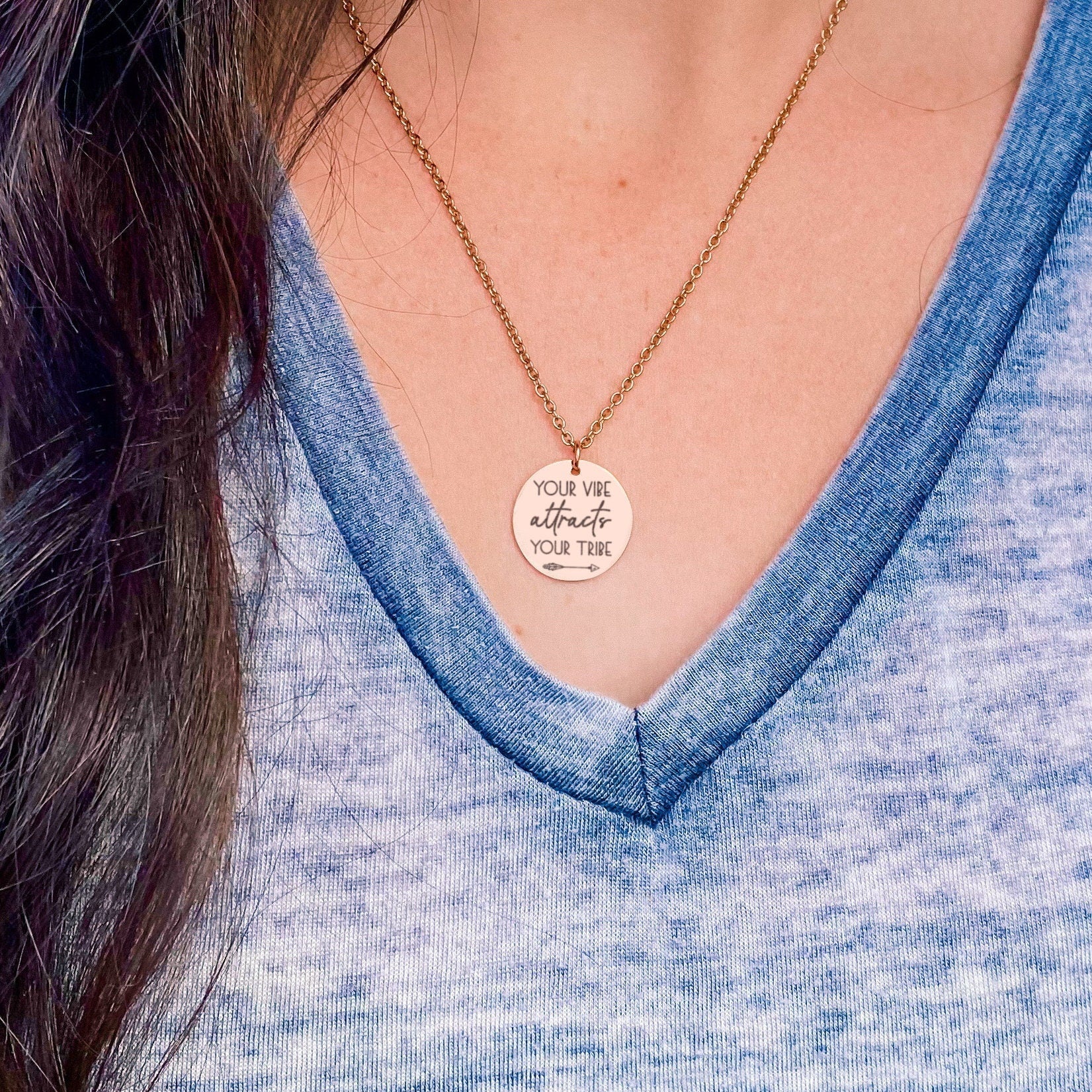 Your Vibe Attracts Your Tribe Necklace 14k Gold Plated Stainless Steel Inspirational Necklace Handmade Jewelry Made in USA - Avy + Tay