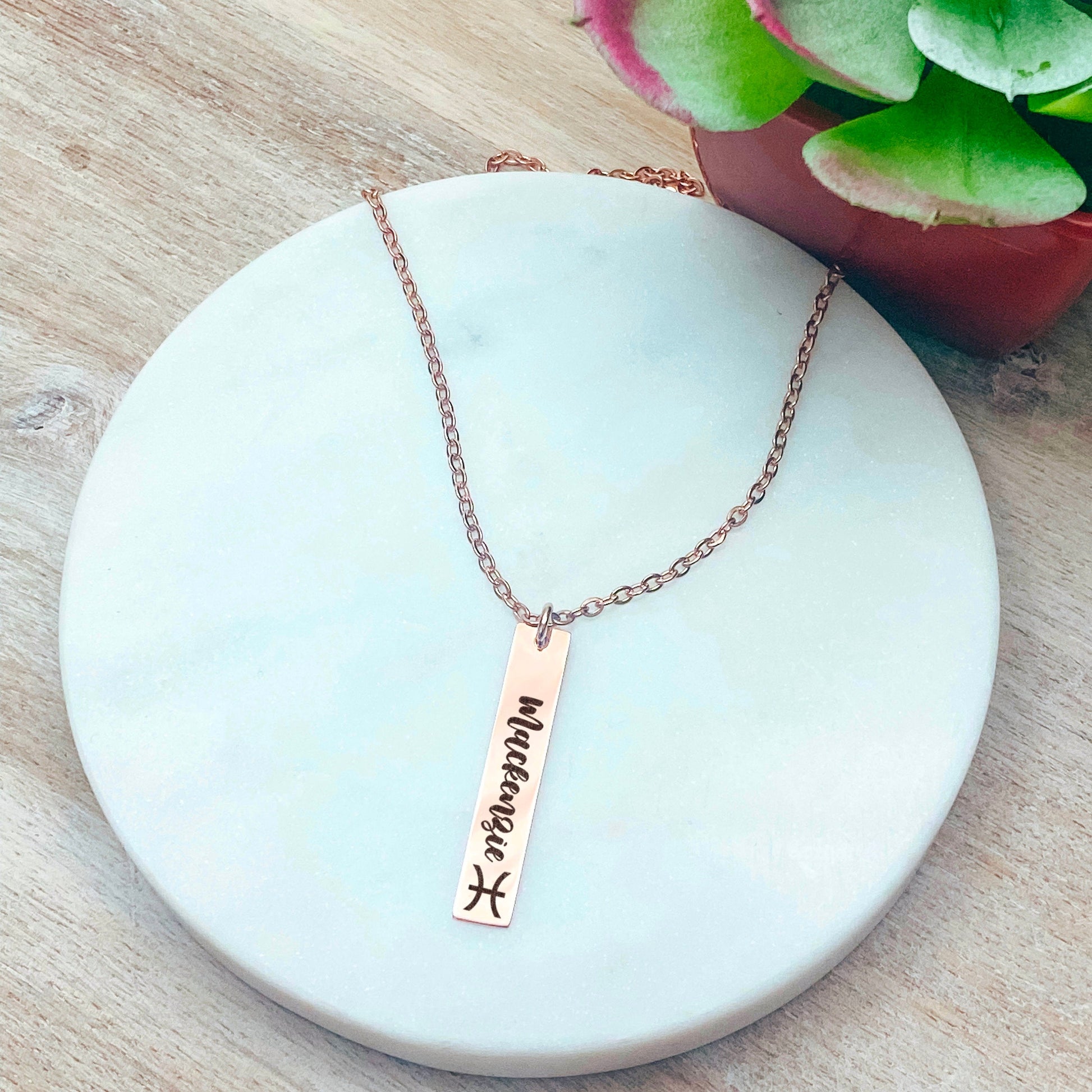 ZODIAC SIGN + NAME BAR NECKLACE - Avy + Tay