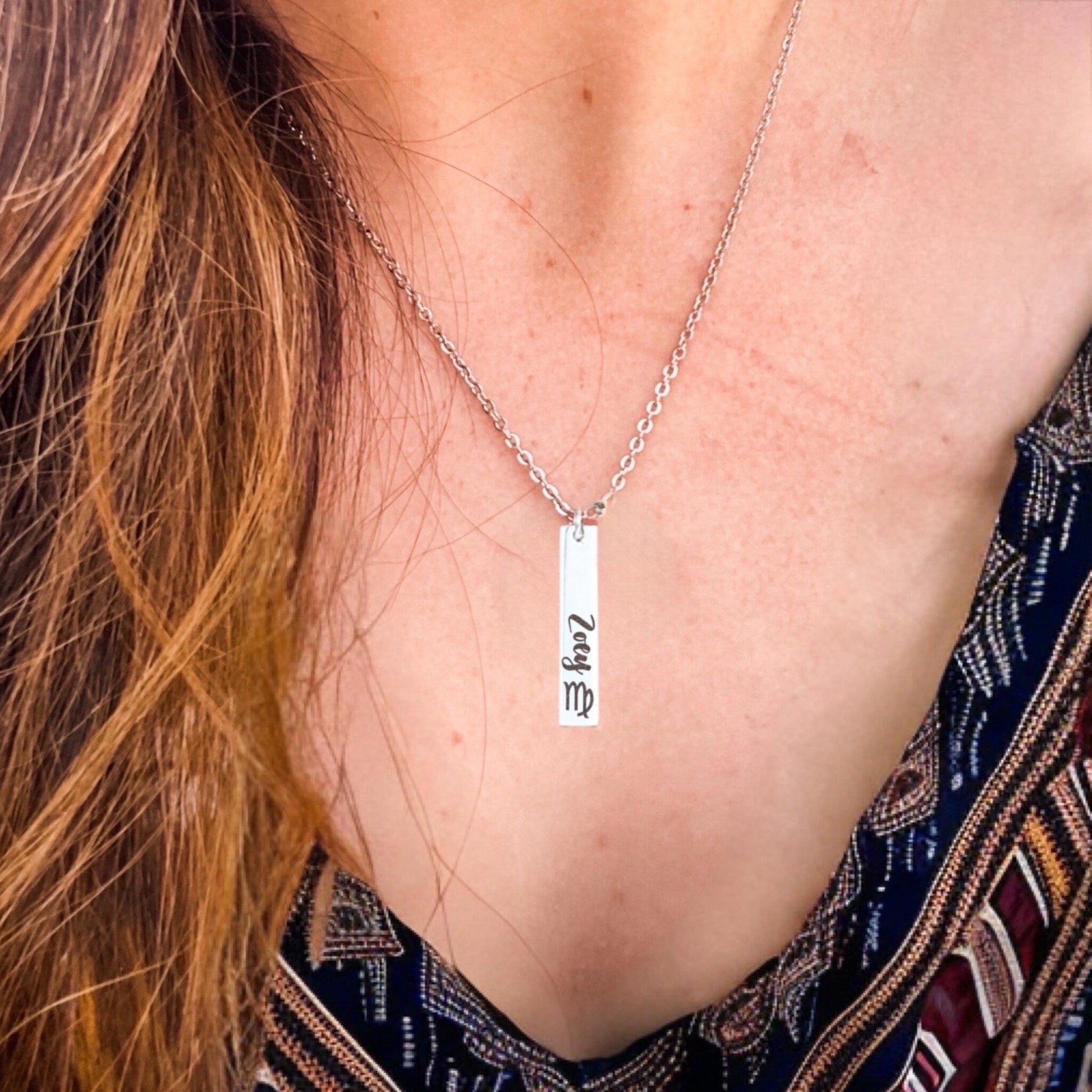 ZODIAC SIGN + NAME BAR NECKLACE - Avy + Tay