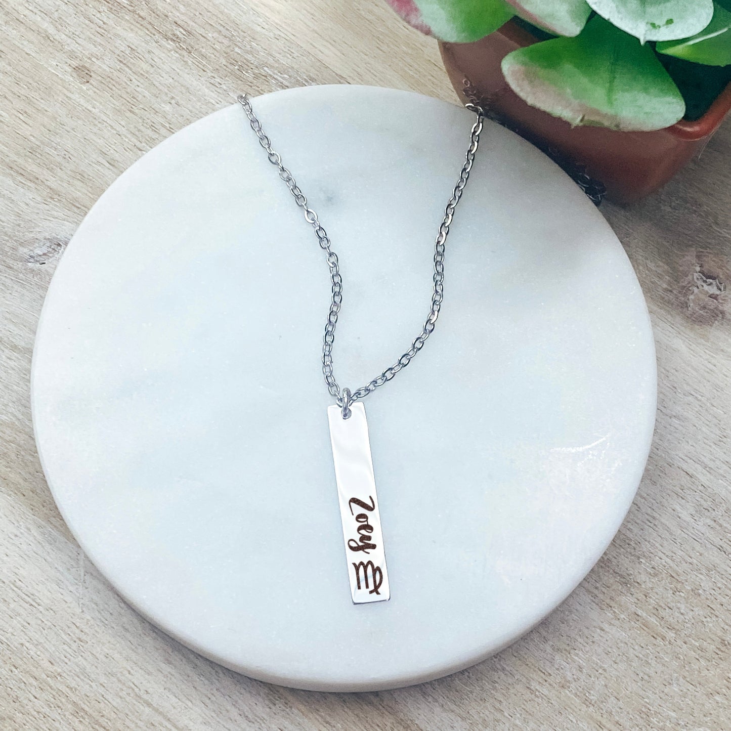 ZODIAC SIGN + NAME BAR NECKLACE - Avy + Tay